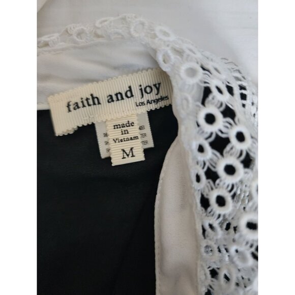 Faith And Joy Women's Black Polka Dot Eyelet Lace Collar Blouse Size Medium - Picture 8 of 12